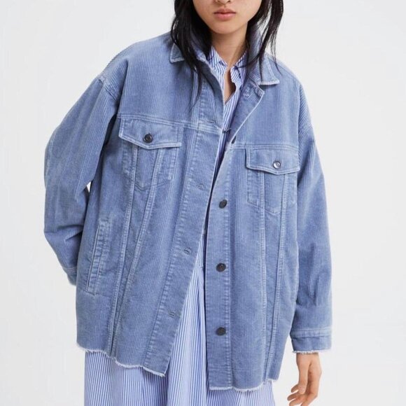 Zara corduroy baby blue oversized jacket / shacket - Picture 2 of 3